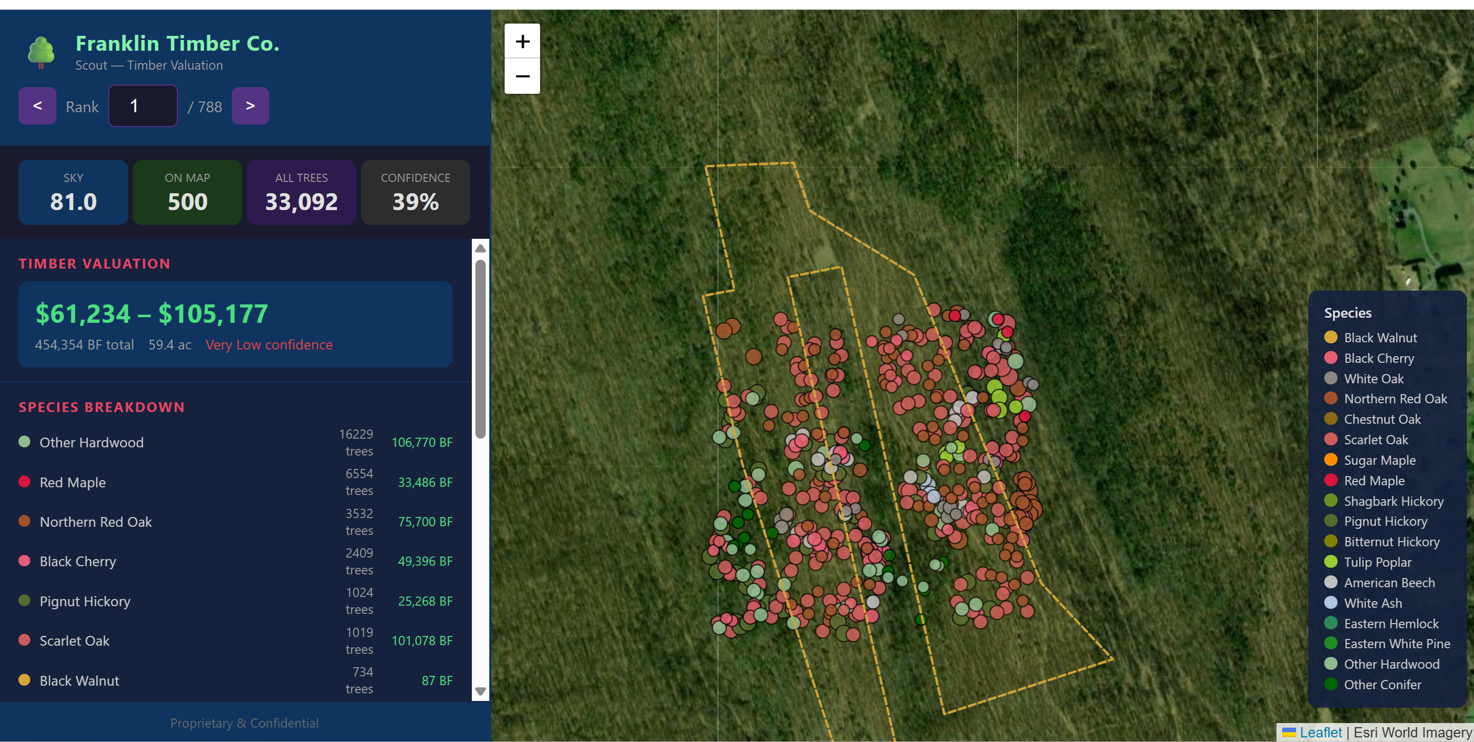 Scout — Timber Valuation with species breakdown
